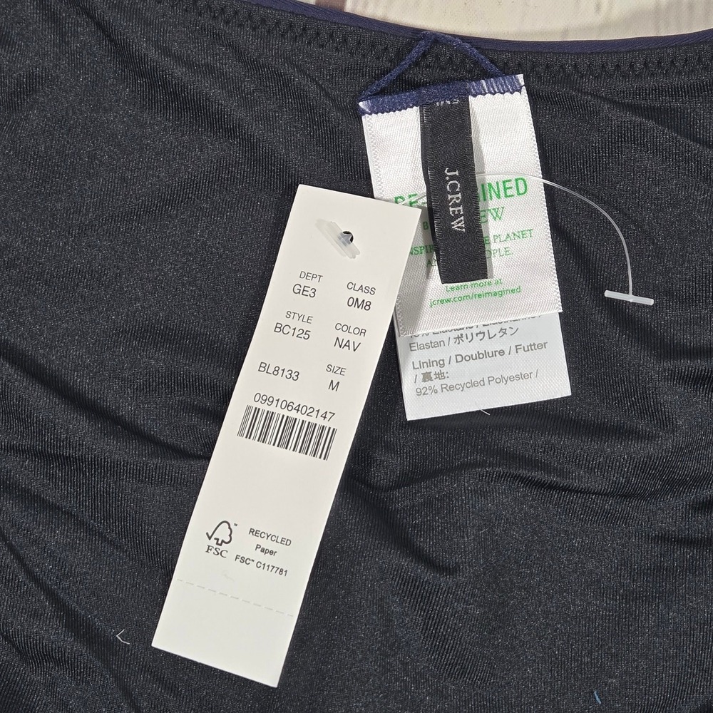 J. Crew Curved-waist cheeky bikini bottom Navy M NWT - Picture 5 of 9